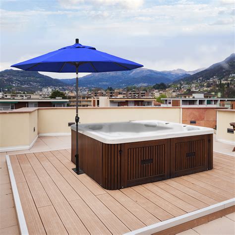 Arlmont & Co. 9'' Market Umbrella With Spa Base Plate, Crank Open, Push ...