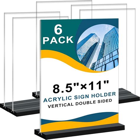 6Pack Acrylic Sign Holder 8.5x11 Vertical ,Clear Sign Holder Double ...