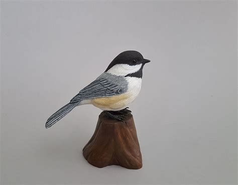Chickadee Wood Carving Realistic Looking Songbird Wood - Etsy | Black ...