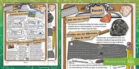 Hoja informativa y cuestionario: Las rocas
