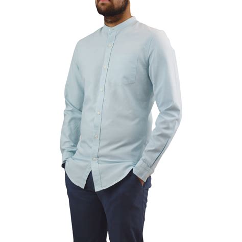 Mens Collarless Shirt Dell'oglio Long Sleeve Collarless Shirt | Grey