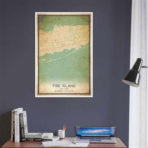 Vintage Fire Island New York Map Poster, Fire Island NY City Road Wall ...
