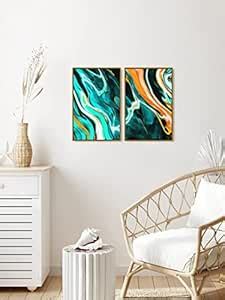 999STORE Fiber Frames Orange And Grey Abstract Wall Art Painting ...