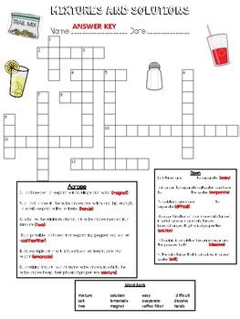 Mixtures and Solutions Crossword Puzzle by Science'n'Stuff | TPT