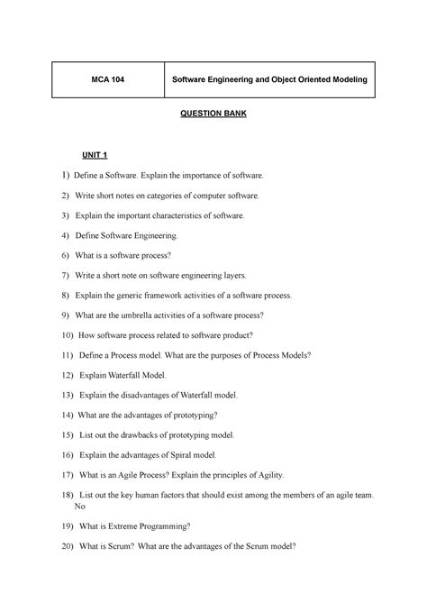 Question Bank -5 modules - MCA 104 Software Engineering and Object ...