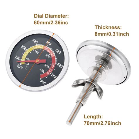 Buy Mtsooning 2 3/8 Face 800F Charcoal BBQ Thermometer, Barbecue ...