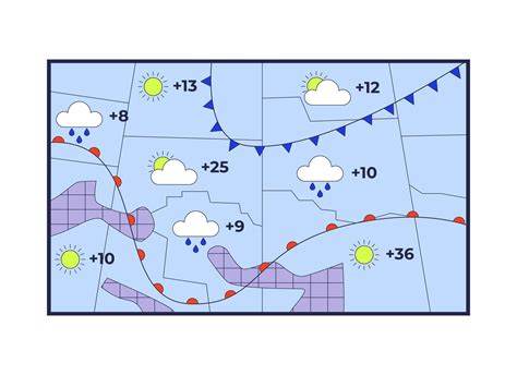 Forecast weather map 2D cartoon object. Meteorology predicting ...