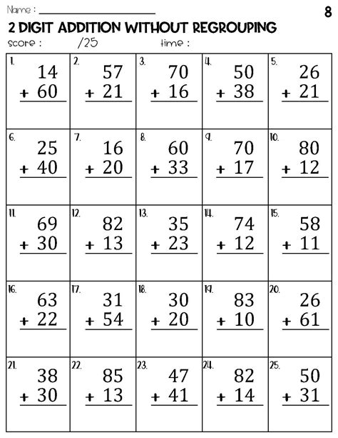 Two Digit Addition Without Regrouping Worksheets - Etsy