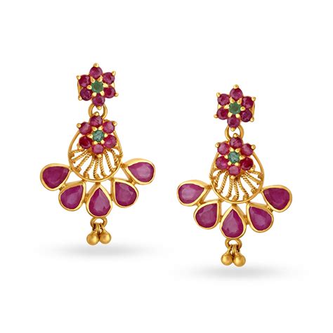 Opulent Ruby and Emerald Floral Drop Earrings