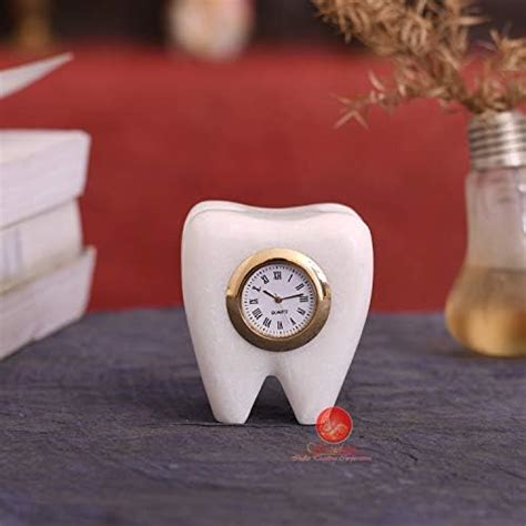 SAUDEEP INDIA Tooth Shape Dentist Desk Marbel Table Clock for Decor and ...