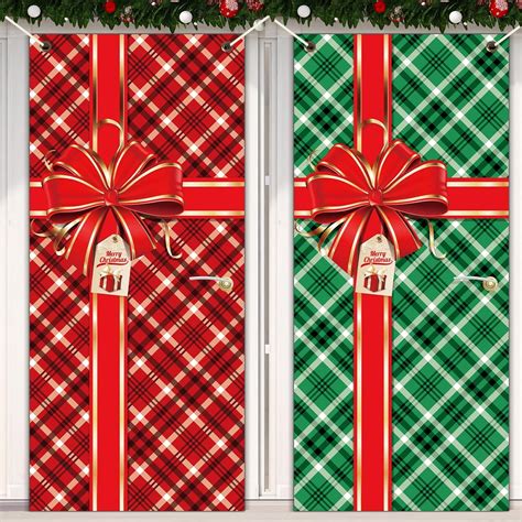 Amazon.com: 2 Pieces Christmas Door Cover Buffalo Checkered Plaid ...