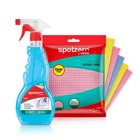 Spotzero By Milton Sponge Wipe Set of 5, Multicolour and Glass Cleaner ...