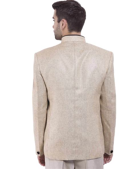 Buy Beige WINTAGE Solid Single-Breasted Blazer with Mandarin Collar | AJIO