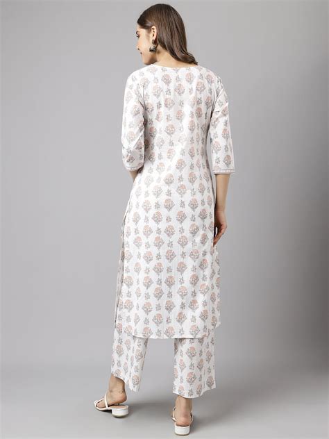 FIORRA Women's White Cotton A-Line Kurta with Palazzo – FiorraLifestyle