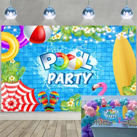 Amazon.com : Avezano Summer Pool Party Backdrop Banner Neon Pool Party ...