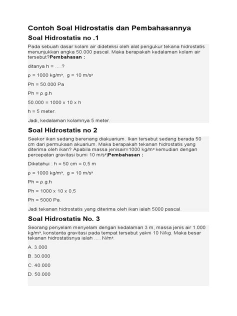 Contoh Soal Tekanan Hidrostatis & Pembahasannya