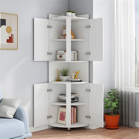 Modern Black Wood Corner Cabinet with 2 Cabinets and 6 Shelves - Black ...