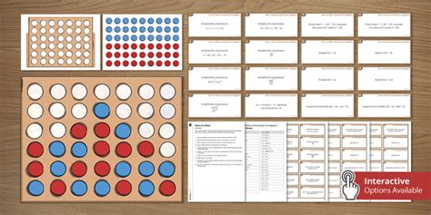 👉 Four in a Row Introduction to Algebra Revision Game