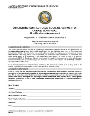 Fillable Online Cook Specialist 2, CF - Qualifications Assessment ...