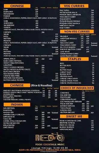 Menu at Re-Cycle The Lounge, Mangaluru