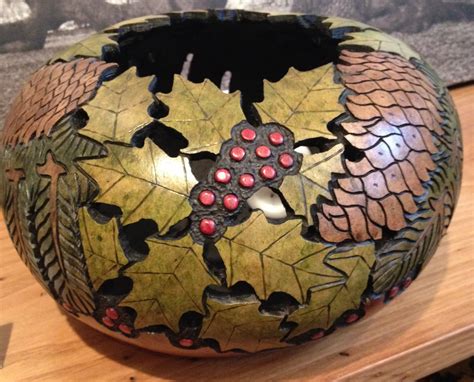 Christmas gourd, carved | Gourds crafts, Hand painted gourds, Gourd art