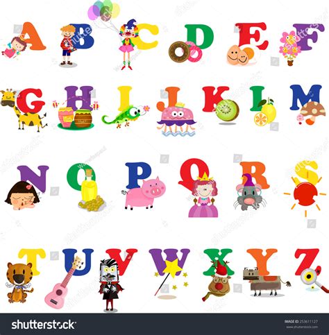 Cartoon Abc Alphabet Set Isolated Illustration Stock Vector 253611127 - Shutterstock