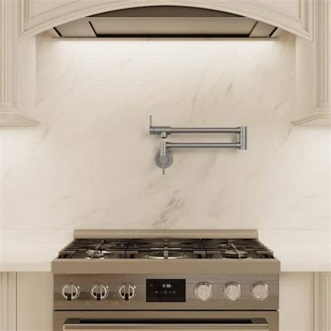 YAWWALK Wall Mounted Pot Filler with Two Handles in Brushed Nickel ...