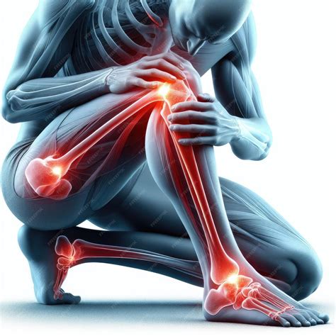 Premium Photo | Huge pain in the leg bone joints and hands touched the painful point with red