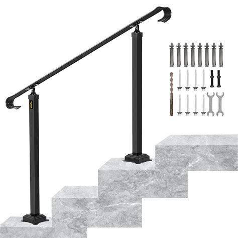 Buy VEVOR Wrought Iron Handrail, Fit 2 or 3 Steps Outdoor Stair Railing ...