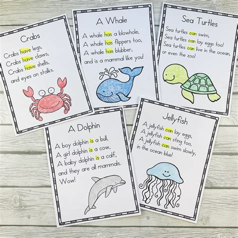 Ocean Animal Themed Sight Word Poems | Kindergarten Creations