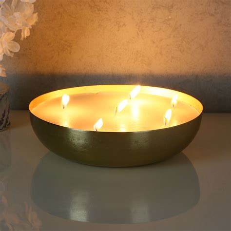 Decorative Metal Urli Bowl with Wax (Large, Gold) – Nilkamal Homes