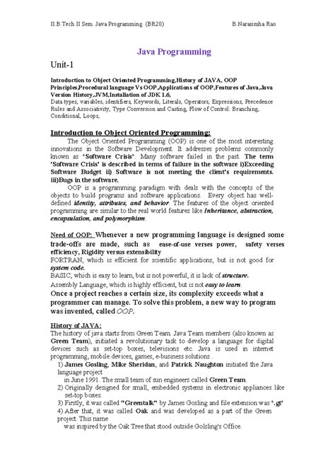 Java Unit I: OOP Concepts, History, and JDK Installation Guide - Studocu