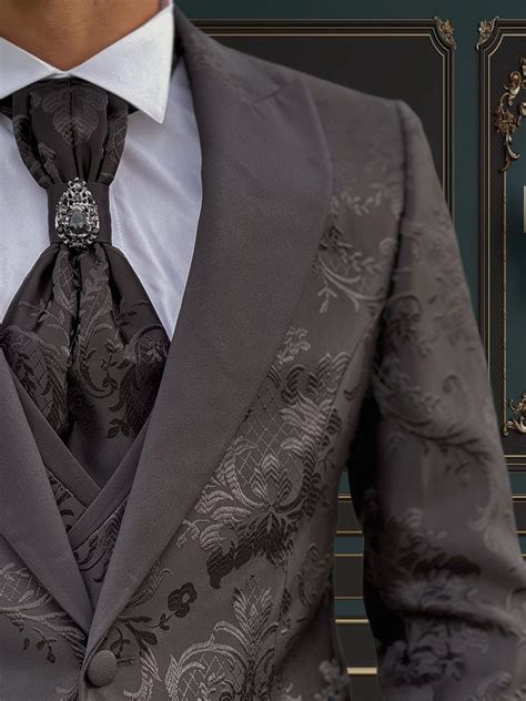 Mens Slim Fit Black Floral Tuxedo Peak Lapel | Weddings and Special ...