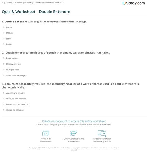 Quiz & Worksheet - Double Entendre | Study.com