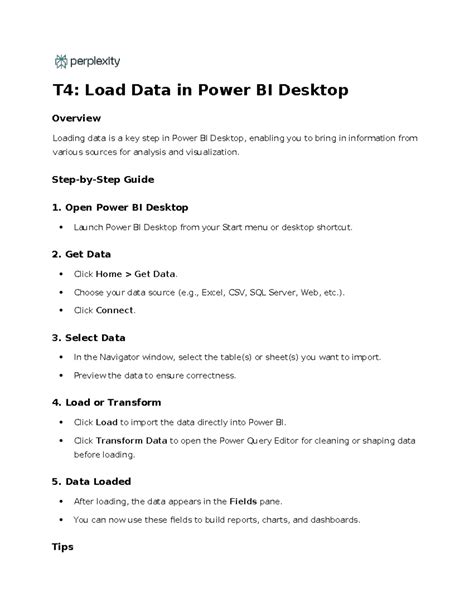 T4: Overview of Loading Data in Power BI Desktop - Studocu