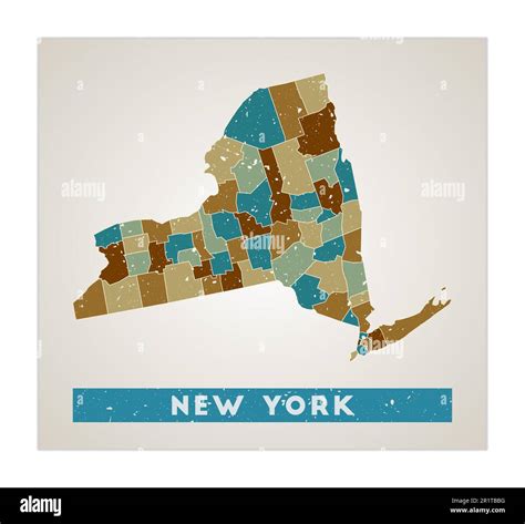 New York map. US state poster with regions. Old grunge texture. Shape ...