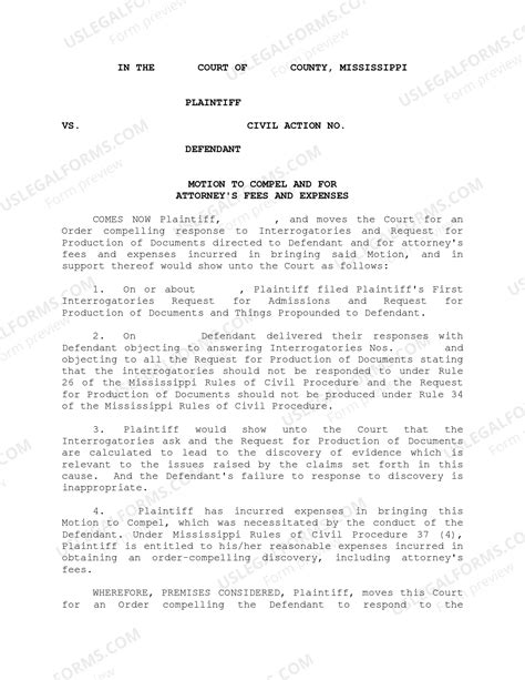 Mississippi Motion to Compel and For Attorney's Fees and Expenses | US ...