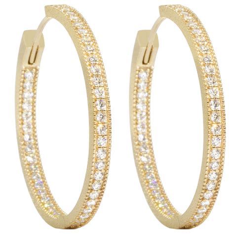 Intricate Brilliant Diamond 18 Karat Gold Hoop Earrings For Sale at ...