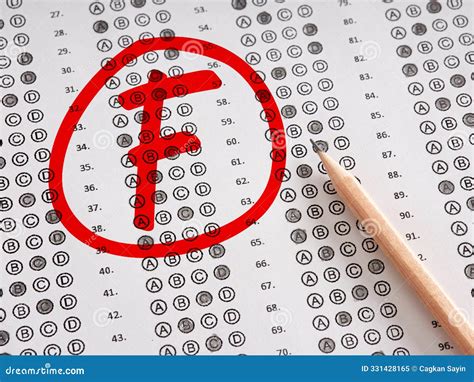 Test Exam Grade F with a Red Circle on a Sheet of Paper with Pencil ...
