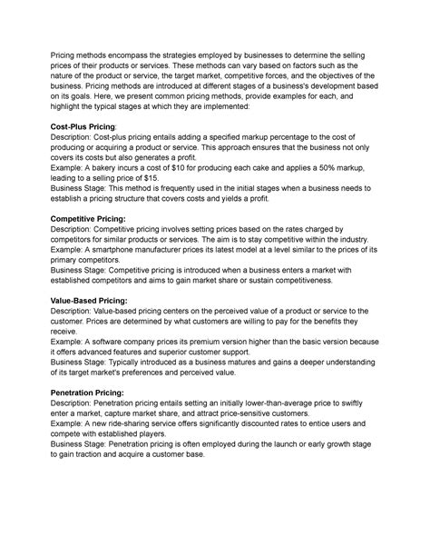 WEEK 10 Marketing Management - Pricing methods encompass the strategies ...