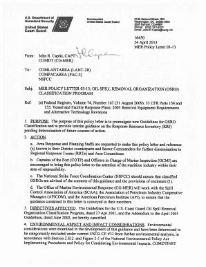 Fillable Online uscg OSRO Classification Guidelines - Regional Response ...