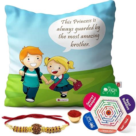 Buy Indigifts Rakhi for Brother with Gifts Printed Pink Cushion Cover ...
