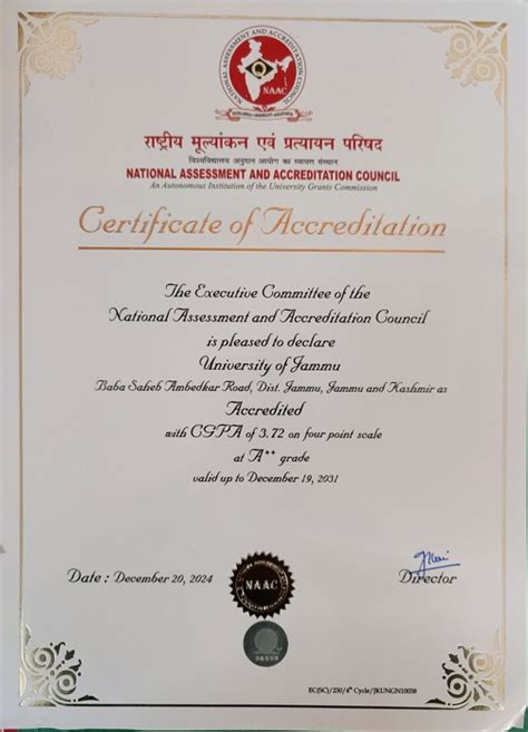 NAAC Accreditation Certificate | Jammu University
