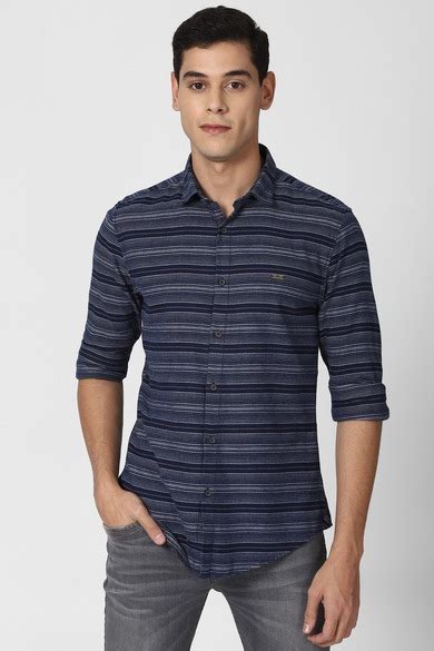Buy Men Navy Super Slim Fit Stripe Full Sleeves Casual Shirt Online ...
