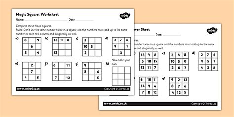 Magic Squares Worksheet | Addition Puzzles