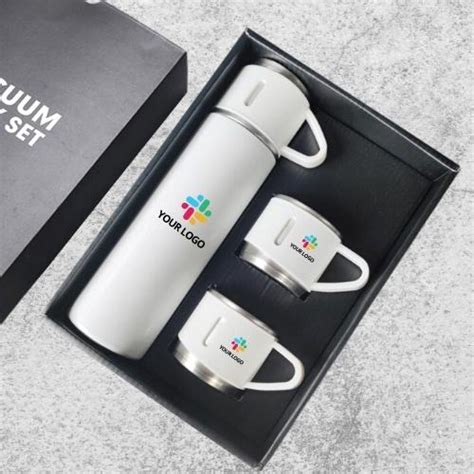 White Flask Mug Gift Set with Custom Logo – Corporate Gifting