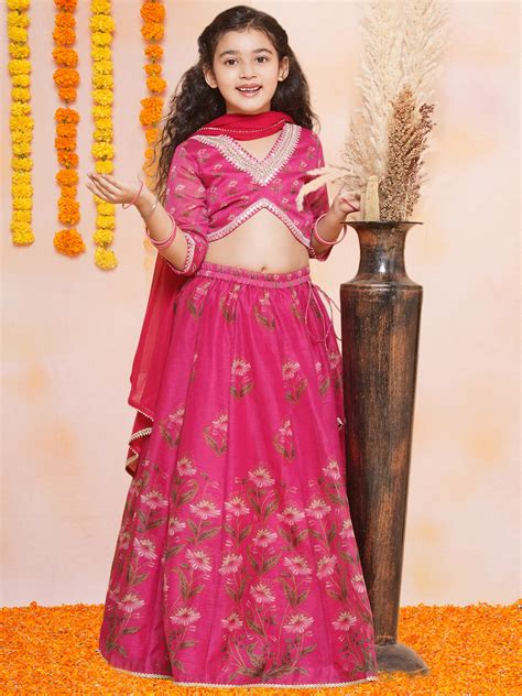 Shop Bitiya by Bhama Girls Dark Pink Floral Printed Ready to Wear ...