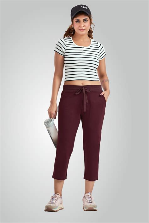Wine Combed Cotton Lounge Capri For Women – Detra