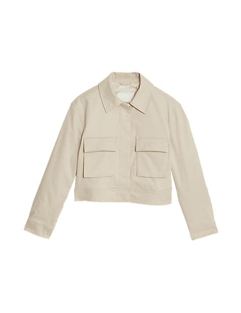Buy Cotton Rich Collared Cropped Utility Jacket at Marks & Spencer