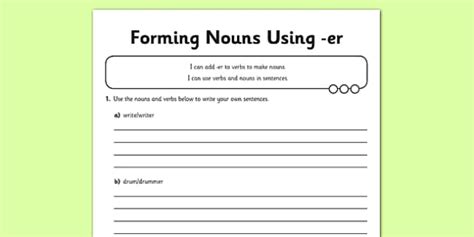 Application Worksheet / Worksheet Forming Nouns using er